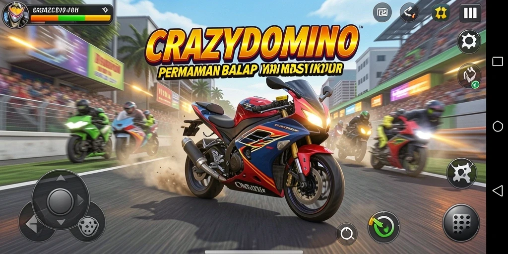 Tampilan menarik dari gameplay balap motor di CRAZYDOMINO.