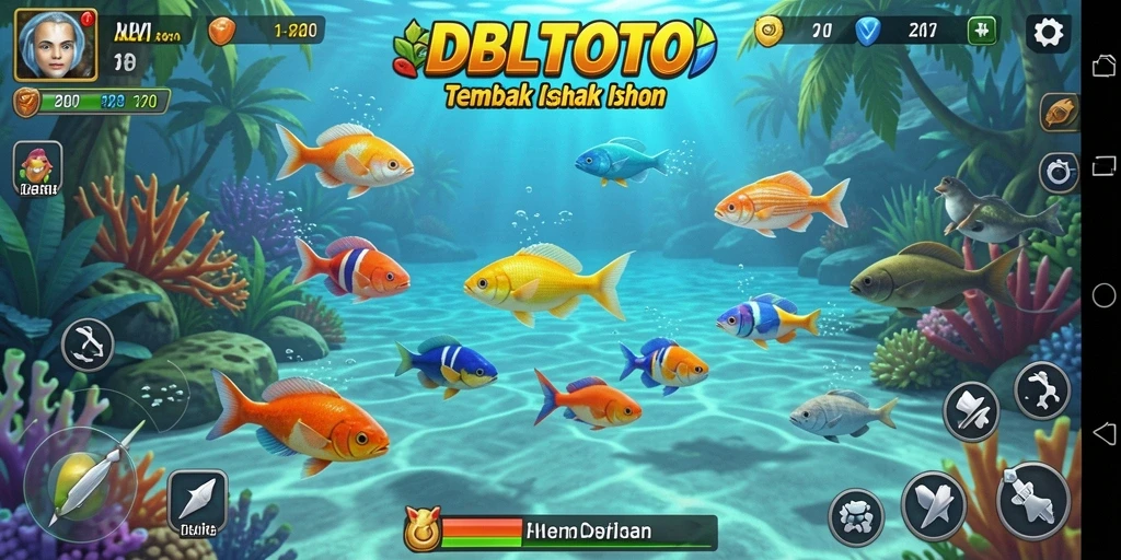 Tampilan gameplay seru di DBLTOTO dengan berbagai ikan yang menunggu untuk ditembak.