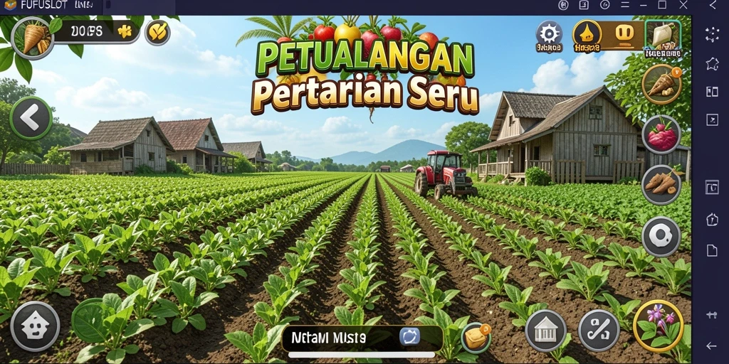 Tampilan gameplay seru di FUFUSLOT dengan aktivitas bertani.