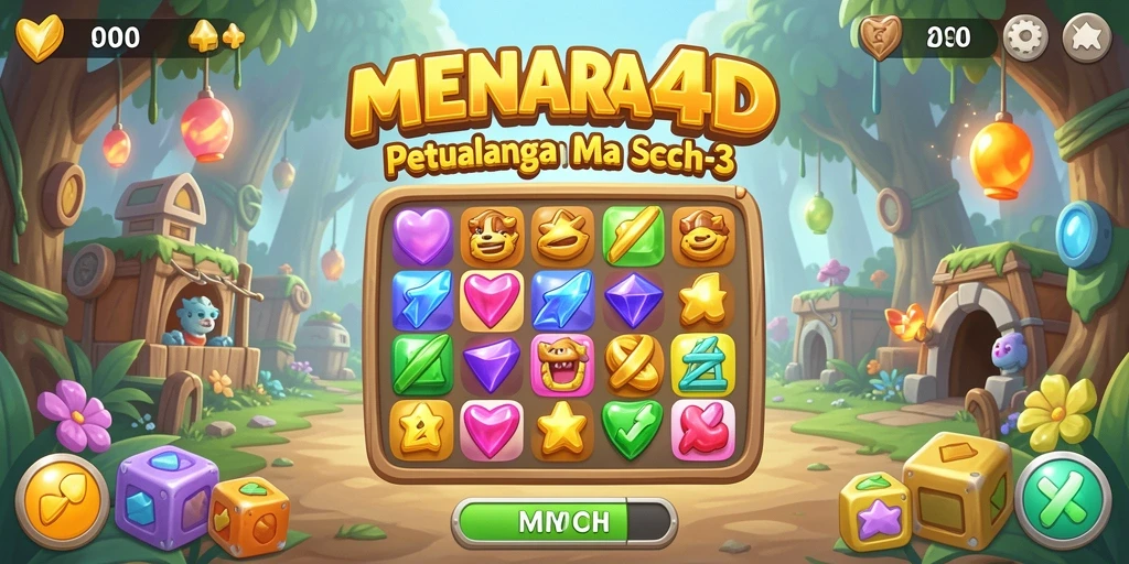 Tampilan gameplay seru dari MENARA4D dengan pencocokan permata.