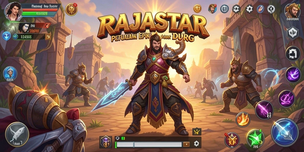 Tangkapan layar utama RAJASTAR menampilkan aksi pertempuran yang mendalam.